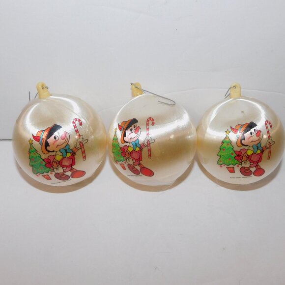 Set 3 Vintage Walt Disney Pinocchio Christmas Ornament Balls 2.5" - Picture 1 of 4